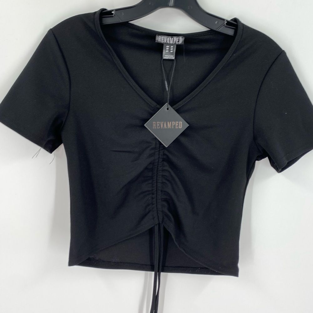 Revamped Black Ruched Crop T-Shirt size M